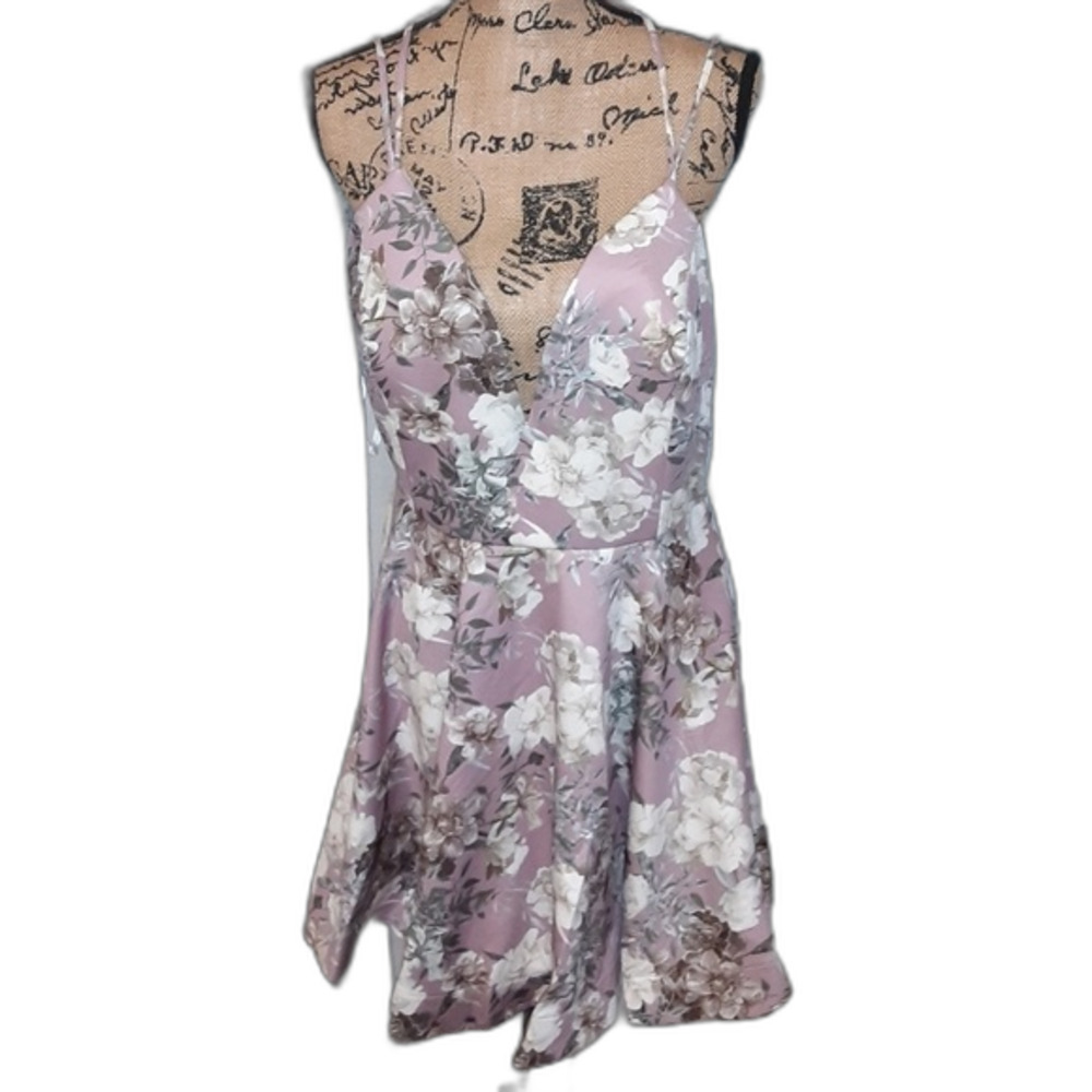 Trac Strappy Plunging back Floral Print XXL Dress
